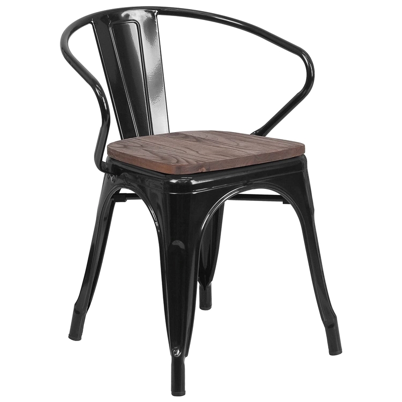 Flash Furniture Metal Dining Arm Chair in Black