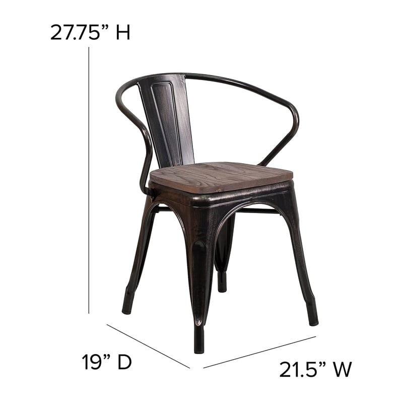 Flash Furniture Metal Chair With Arms In Black-Antique Gold