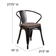 Flash Furniture Metal Chair With Arms In Black-Antique Gold