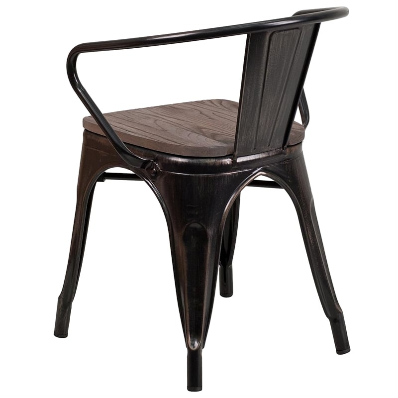Flash Furniture Metal Chair With Arms In Black-Antique Gold