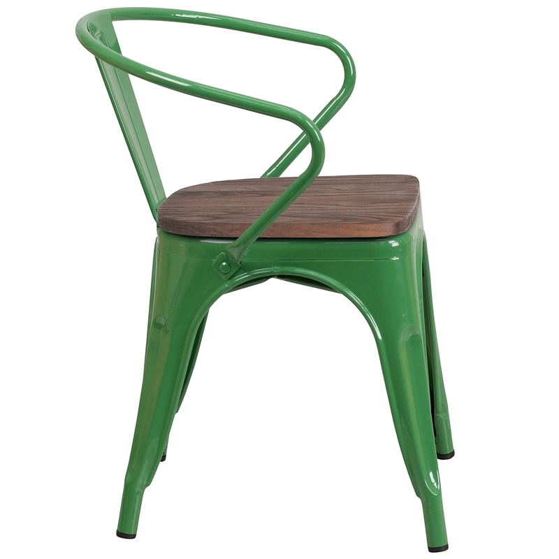 Flash Furniture Metal Dining Arm Chair in Green