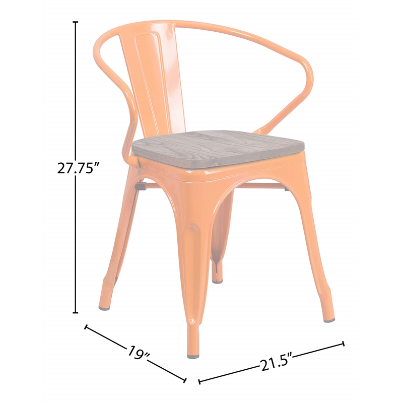 Flash Furniture Metal Dining Arm Chair in Orange and Wood Grain