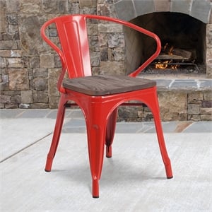 Flash Furniture Metal Dining Arm Chair in Red