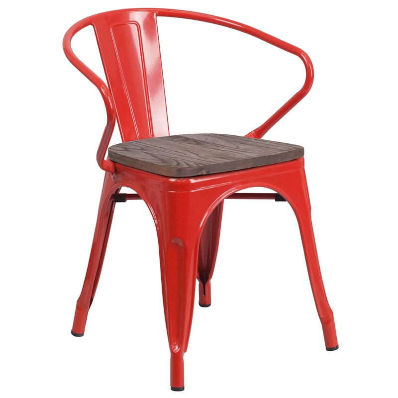 Flash Furniture Metal Dining Arm Chair in Red