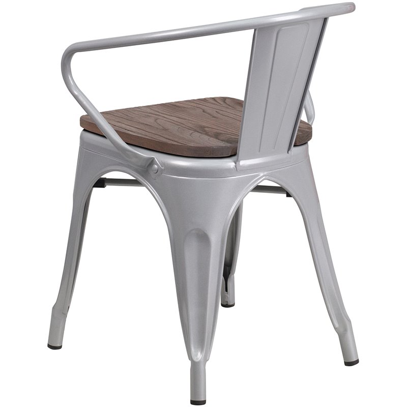Flash Furniture Silver Metal Chair with Wood Seat and Arms