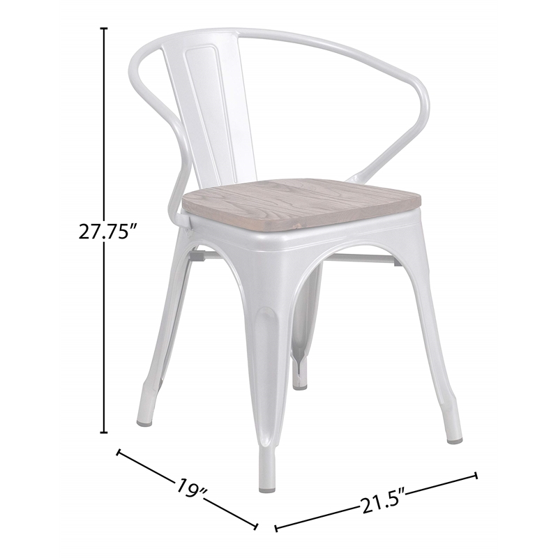 Flash Furniture Metal Dining Arm Chair in Silver and Wood Grain