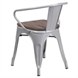 Flash Furniture Metal Dining Arm Chair in Silver and Wood Grain