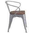Flash Furniture Metal Dining Arm Chair in Silver and Wood Grain