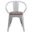 Flash Furniture Metal Dining Arm Chair in Silver and Wood Grain