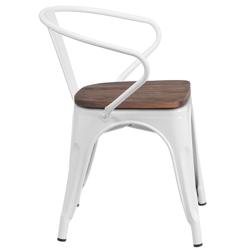 Flash Furniture Metal Dining Arm Chair in White