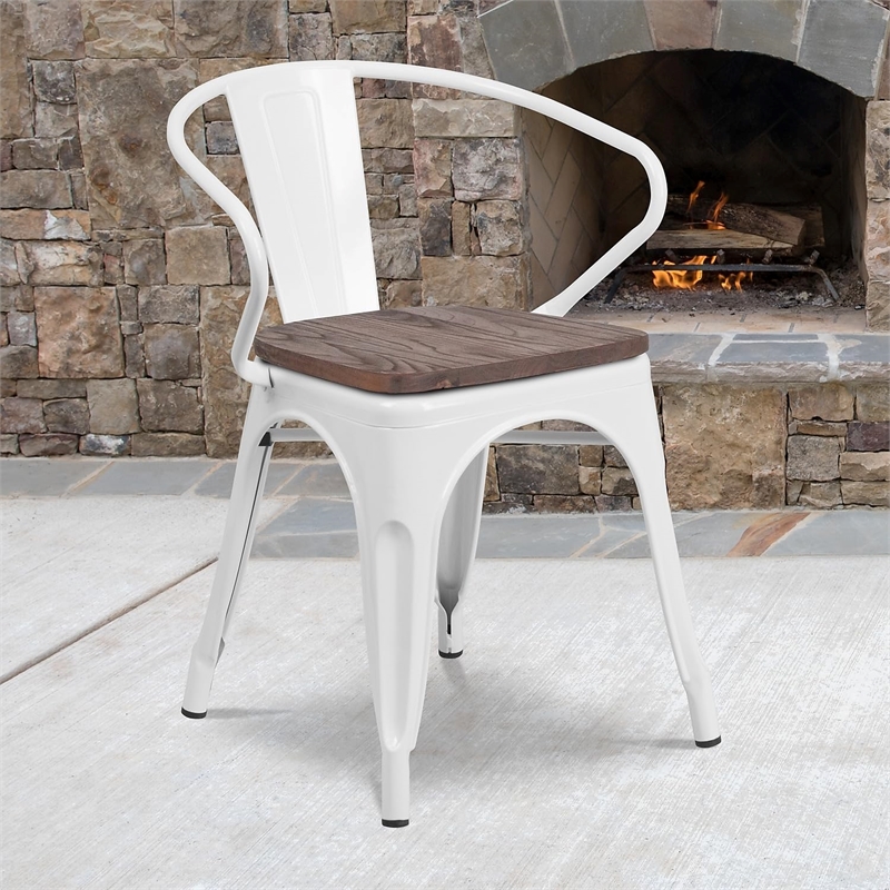 Flash Furniture Metal Dining Arm Chair in White