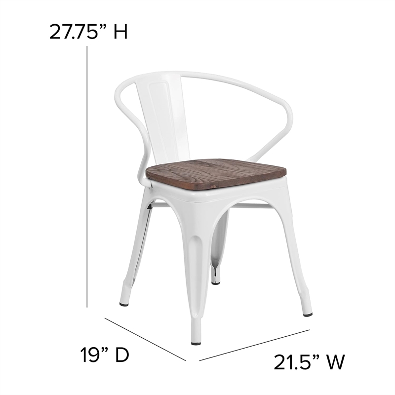 Flash Furniture Metal Dining Arm Chair in White