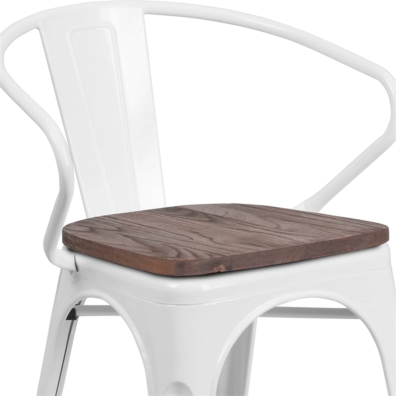 Flash Furniture Metal Dining Arm Chair in White