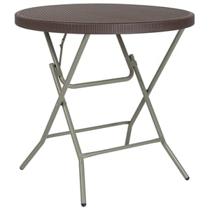 Flash Furniture 32&quot Round Plastic Folding Table in Brown and Gray