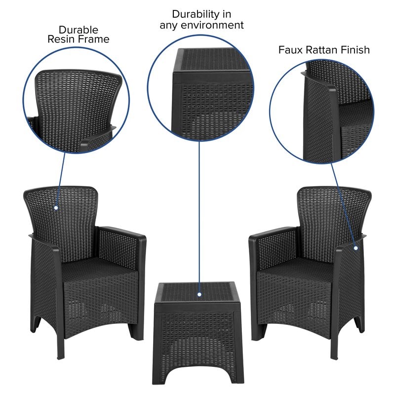Flash Furniture 3 Piece Resin Patio Conversation Set in Dark Gray