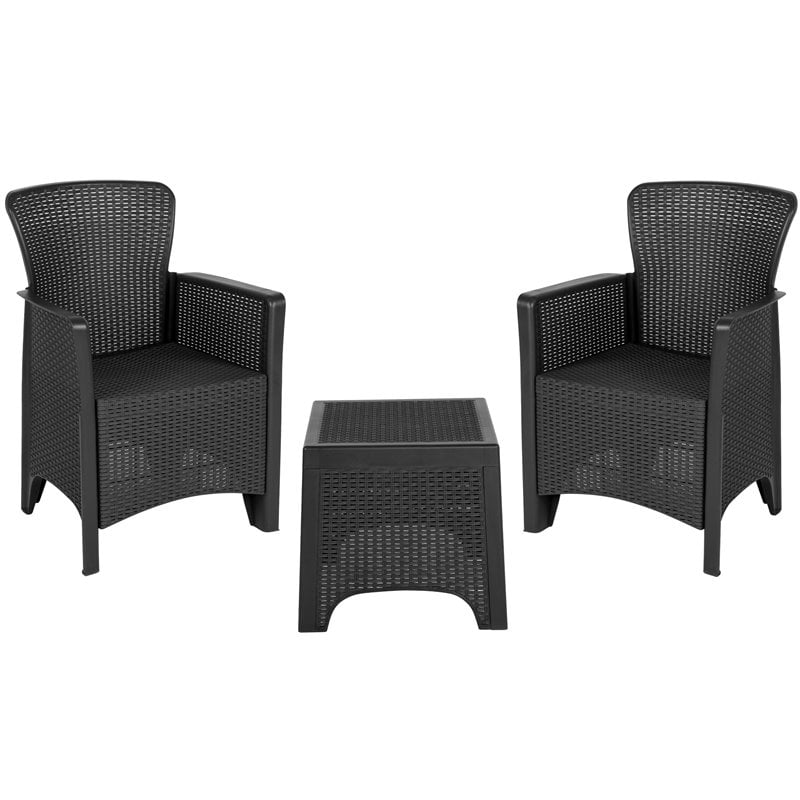 Flash Furniture 3 Piece Resin Patio Conversation Set in Dark Gray