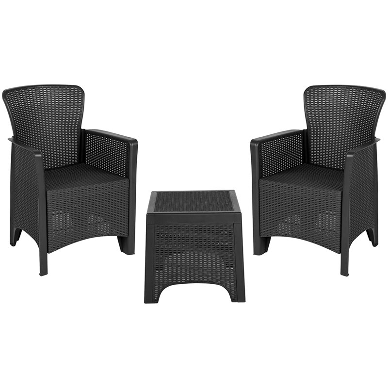 Flash Furniture 3 Piece Resin Patio Conversation Set in Dark Gray