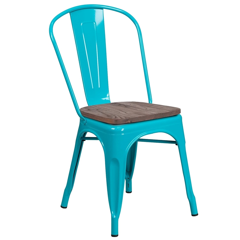 Flash Furniture Metal Dining Side Chair in Crystal Teal