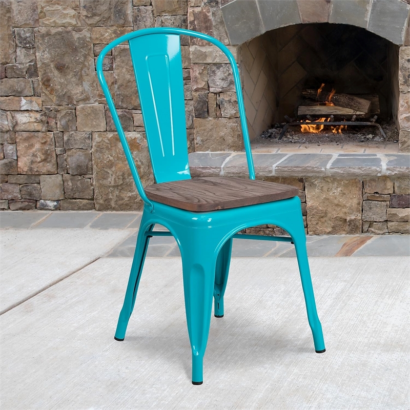 Flash Furniture Metal Dining Side Chair in Crystal Teal