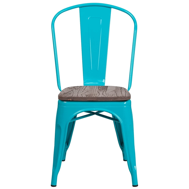 Flash Furniture Metal Dining Side Chair in Crystal Teal