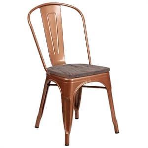 Flash Furniture Metal Dining Side Chair in Copper and Wood Grain