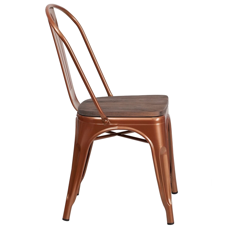 Flash Furniture Metal Dining Side Chair in Copper and Wood Grain