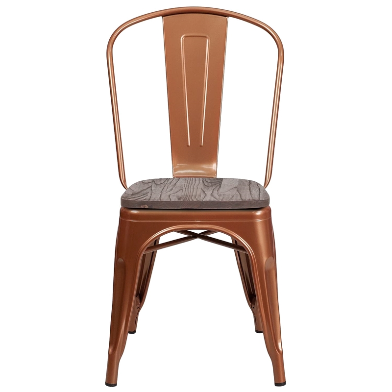 Flash Furniture Metal Dining Side Chair in Copper and Wood Grain