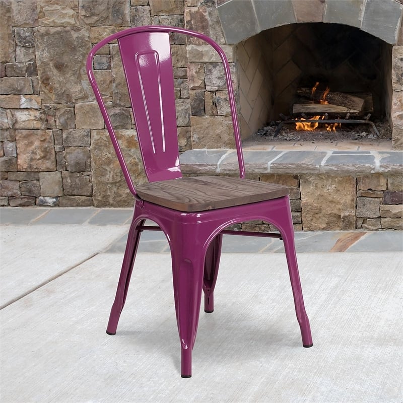 Flash Furniture Metal Dining Side Chair in Purple