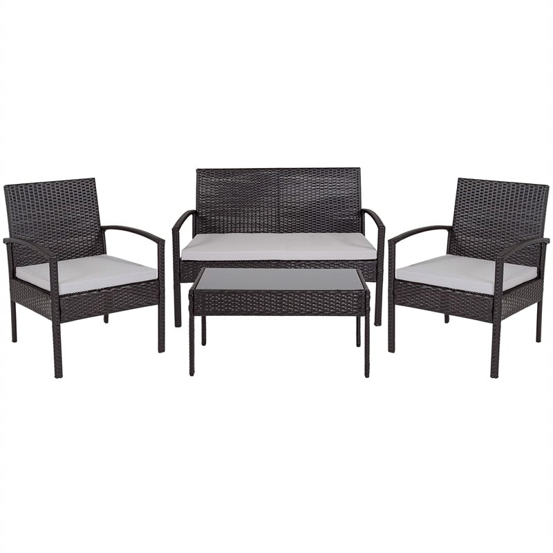 Flash Furniture Aranas 4 Piece Patio Sofa Set in Black and Light Gray