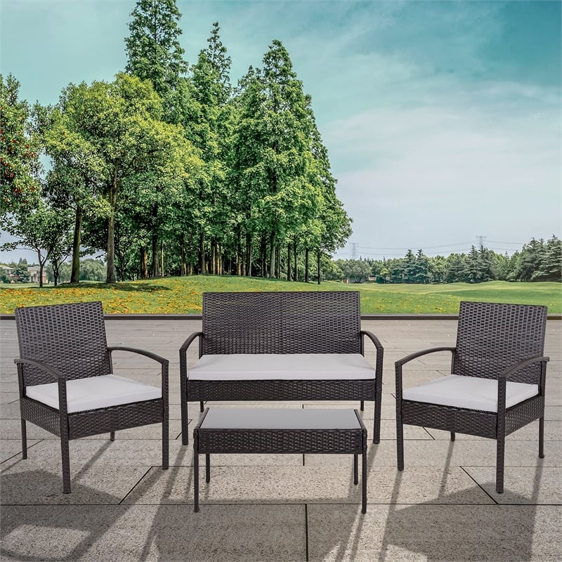 Flash Furniture Aranas 4 Piece Patio Sofa Set in Black and Light Gray