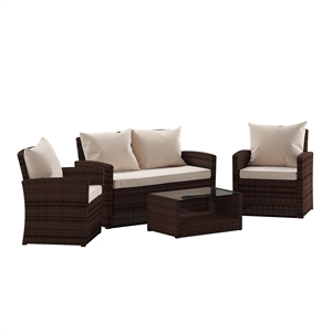 Flash Furniture Aranas 4 Piece Patio Sofa Set in Black and Light Gray