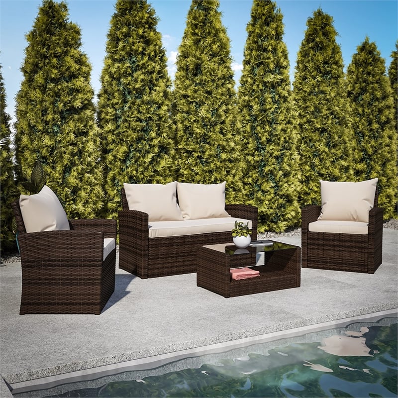 Flash Furniture Aranas 4 Piece Patio Sofa Set in Black and Light Gray