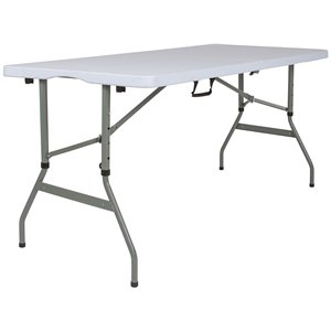 flash furniture contemporary plastic bi-fold table in granite white with carry strap