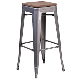 Flash Furniture 30&quot High Backless Square Wood Seat Metal Barstool