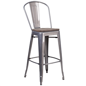 Flash Furniture 30&quot Metal Bar Stool in Gray and Wood Grain