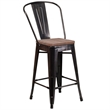 Flash Furniture 24&quot Metal Counter Stool In Black-Antique Gold