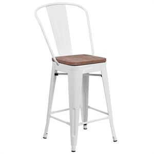 Flash Furniture 24&quot Metal Counter Stool in White and Wood Grain