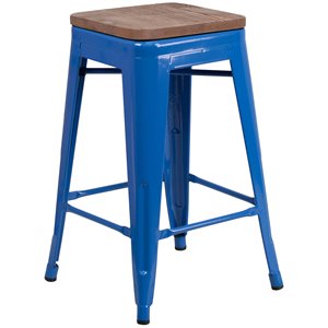 Flash Furniture 24&quot Backless Metal Counter Stool in Blue