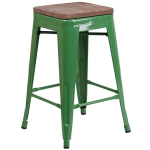 Flash Furniture 24&quot Backless Metal Counter Stool in Green