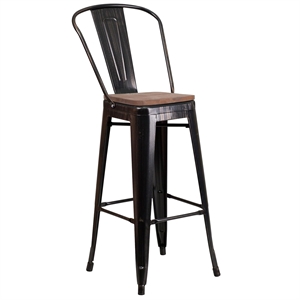 Flash Furniture 30&quot Metal Barstool In Black-Antique Gold