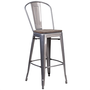 Flash Furniture 30&quot Metal Bar Stool in White and Wood Grain