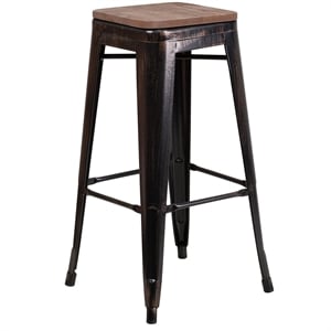 Flash Furniture 30&quot Backless Metal Stool In Black-Antique Gold