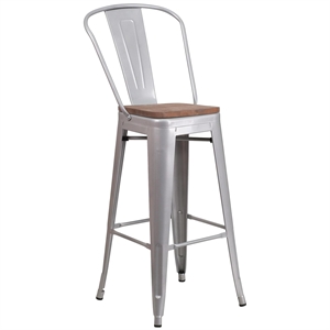 Flash Furniture 24&quot Metal Counter Stool in Crystal Teal and Wood Grain