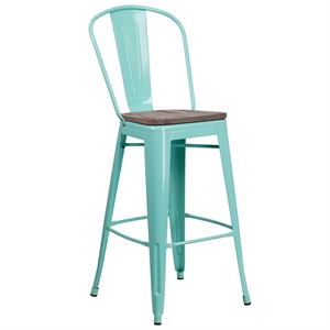 Flash Furniture 30&quot Metal Bar Stool in Mint Green and Wood Grain