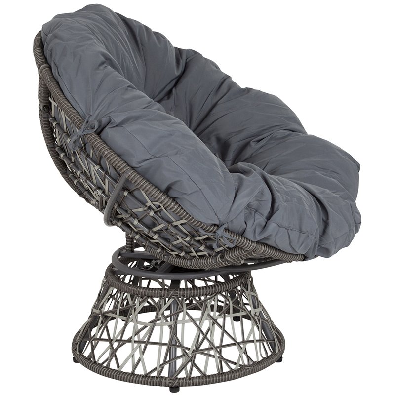 Flash Furniture Swivel Patio Papasan Chair in Gray and