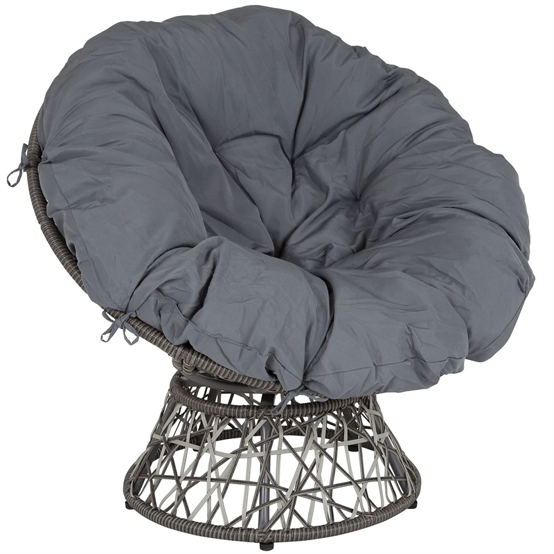 Flash Furniture Swivel Patio Papasan Chair in Gray and Silver