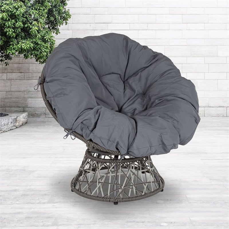 Flash Furniture Swivel Patio Papasan Chair in Gray and Silver