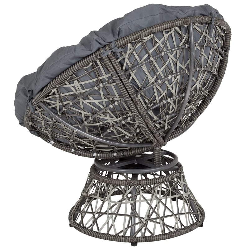 Flash Furniture Swivel Patio Papasan Chair in Gray and Silver
