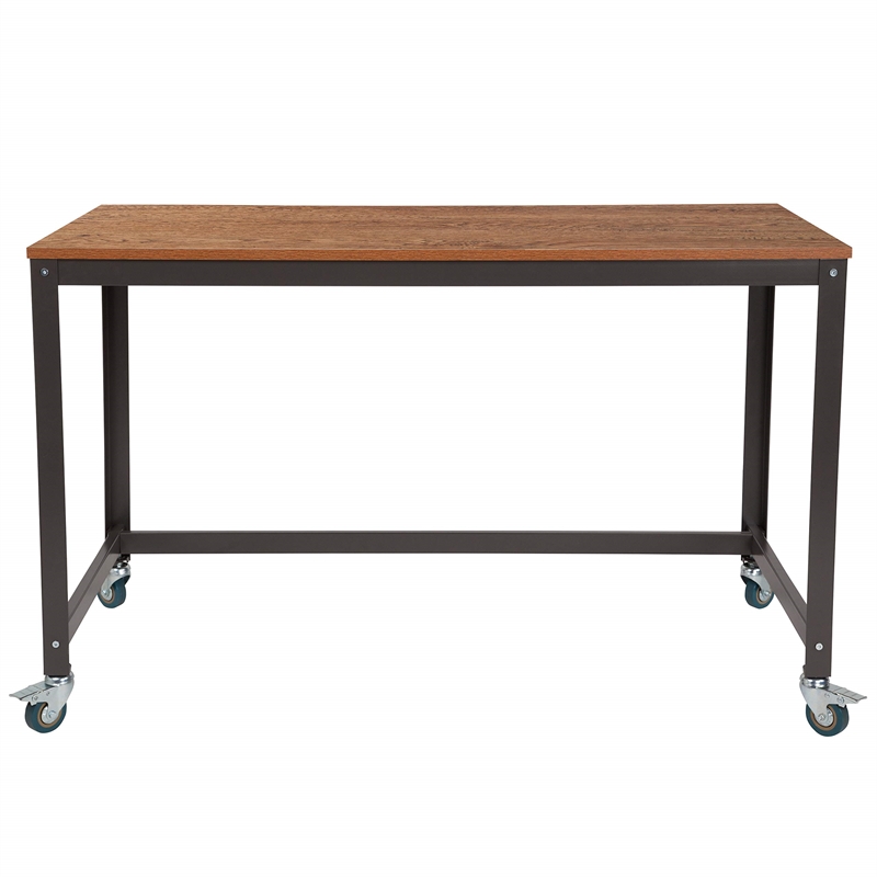 Flash Furniture Livingston Mobile Writing Desk in Brown Oak
