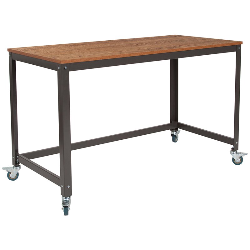 Flash Furniture Livingston Mobile Writing Desk In Brown Oak